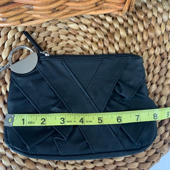 Claire’s Vegan Leather Small Black Zippered Clutch Bag Wristlet Silver Ruffle - Picture 10 of 11